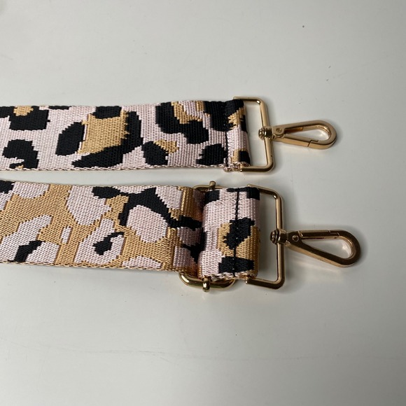 Set of 2 Adjustable Purse Straps Leopard Animal Print and Glitter Stripe Gold - Picture 2 of 7
